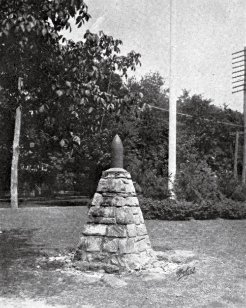 The Newell Rising monument and liberty pole in Summerfield Park, circa 1913